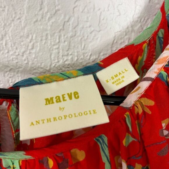 Maeve by Anthropologie Red with Tan Floral Long Sleeve Blouse Top - Picture 8 of 8